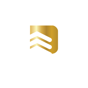 DE logo gold white text
